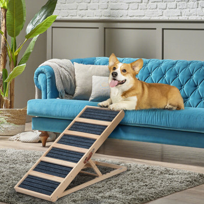 Longue rampe pour chien 39 po en bois, rampe pliante pour chien avec réglage de la hauteur de 16,3 po à 24 po et tapis antidérapant pour canapé-lit, naturel