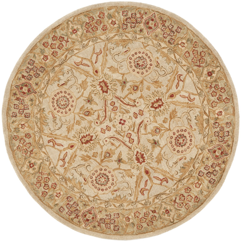Tapis oriental ivoire / sauge en laine touffeté à la main Tingley, Rond 8 pi