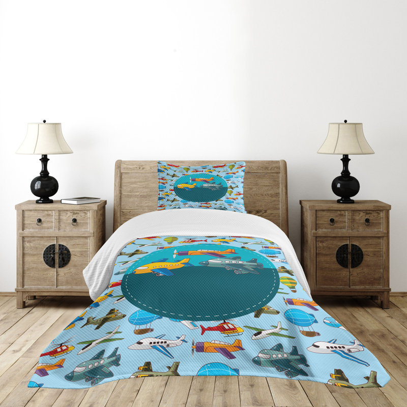 Ambesonne Party Bedspread Set Cartoon Airplanes Multicolor