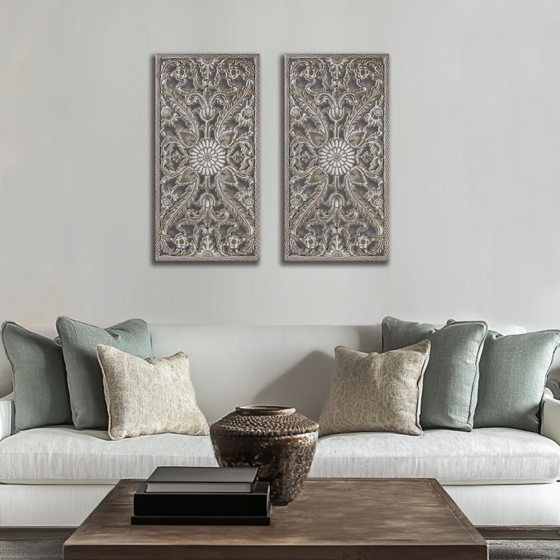 Abequa Carved Wood 2-piece Wall Art Set, Antique Green