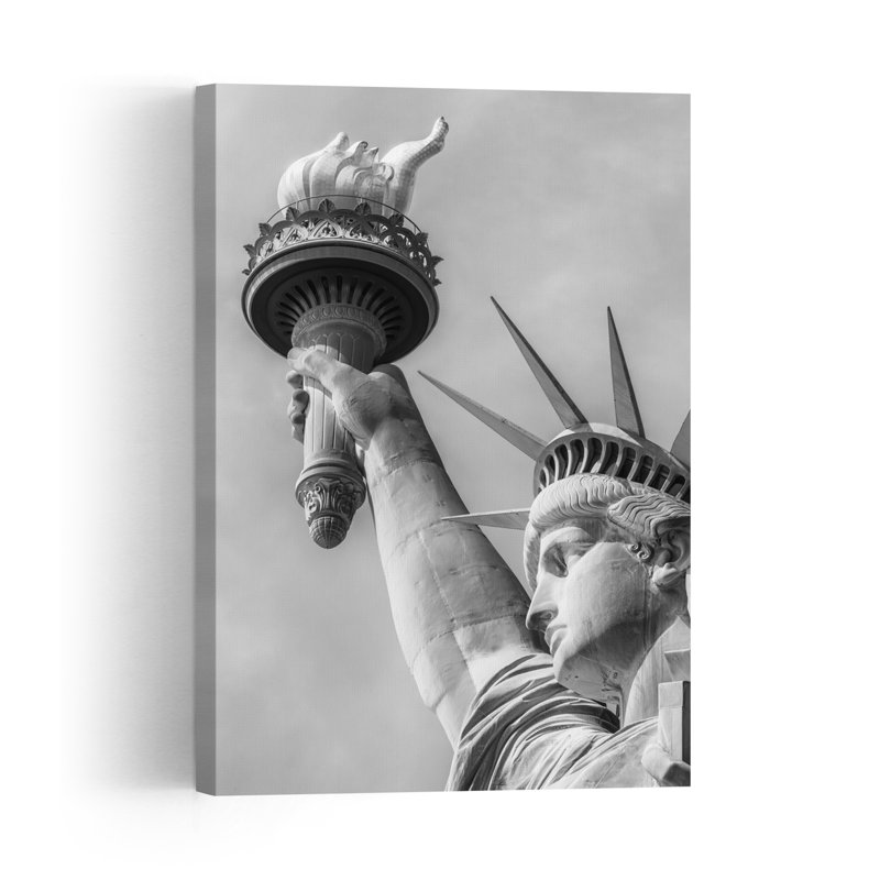 Statue de la Liberté et torche - Illustration murale abstraite contemporaine représentant une architecture urbaine