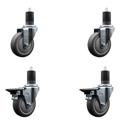 Thermoplastic Rubber Wheel Swivel Expanding Stem Caster Set 2 Brakes SCC PLB 4" x 1-5/8"