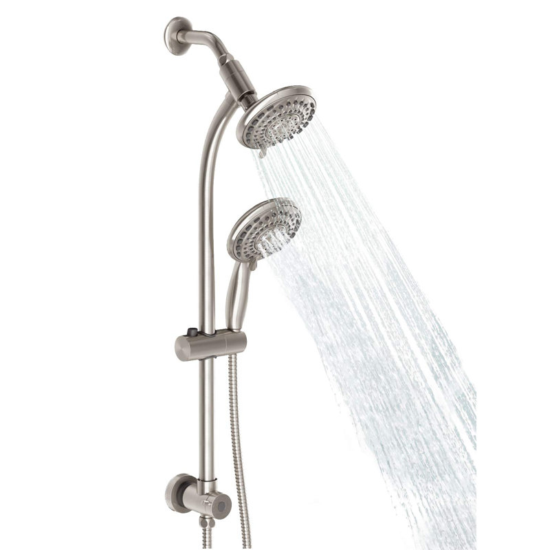 5-Function Handheld Shower & Rainfall Combo – 5" Adjustable Shower Head With 27.5" No-Drill Stainless Steel Slide Bar & 5Ft Hose