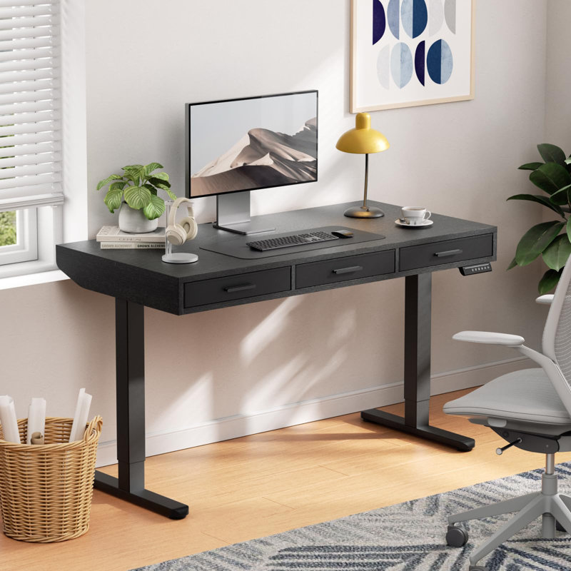 Electric Standing Desk With Fabric Drawers, Adjustable Height Sit-Stand Desk With C-Clamp Mount Compatibility, 48*24 Or 55*28 Inch Desktop, 4 Custom Height Settings, Black