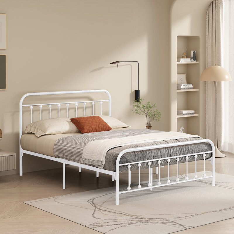 Lit plateforme en métal Hidalgo, Blanc, Grand lit