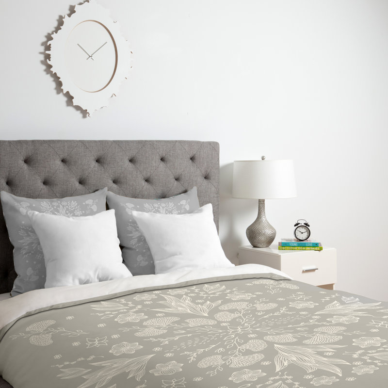 Housse de couette blanche à motif floral, Housse de couette pour lit simple / TG