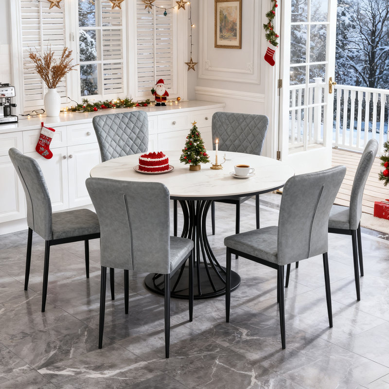 Lelania Modern Faux Leather Upholstered Dining Chairs, Light Grey