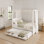 Upholstery Canopy Platform Bed with Trundle and Three Storage Drawers, Beige
