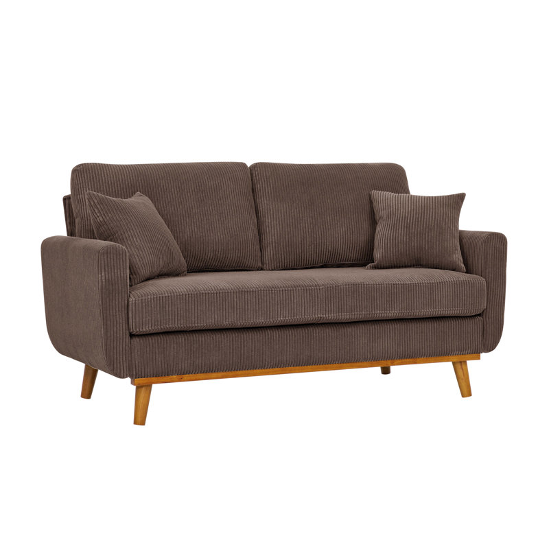Brown, Corduroy, 2, Mid-Century , Flared Arms, Matching Pillows, Compact Design Mid-Century, Corduroy Solid Wood Frame, Clean Lines, Throw Pillows