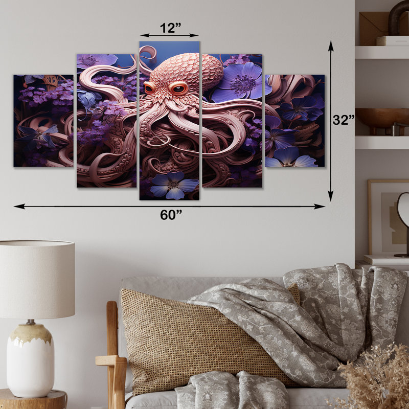 Mauve oasis de pieuvre II - ensemble d'art mural multipanel animaux côtiers