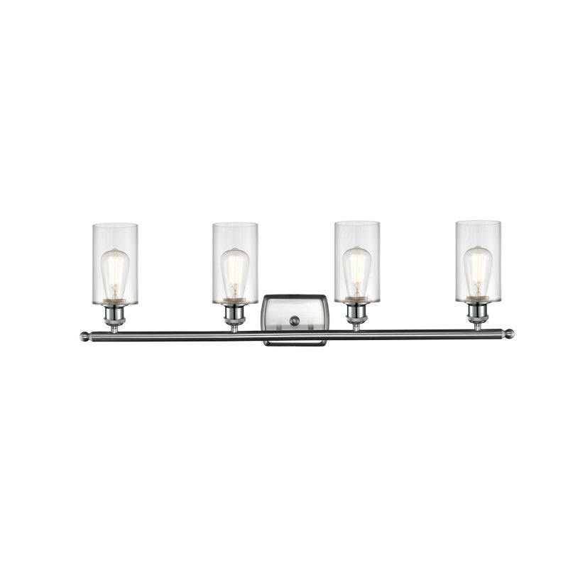 Éclairage de salle de bain à intensité variable à 4 lumières Mallette, Transparent, Nickel satiné brossé