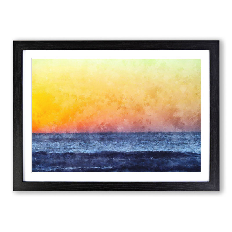 Orange Sunset Abstract - Picture Frame Graphic Art Print, 24cm H x 33cm W x 2cm D, Black Framed