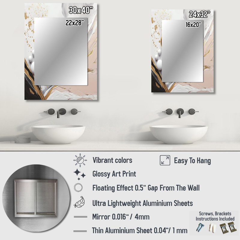 Blanc et or mystérieux marbre - miroir mural unique en marbre, miroir blanc, impression d'art en métal, 32 po x 24 po