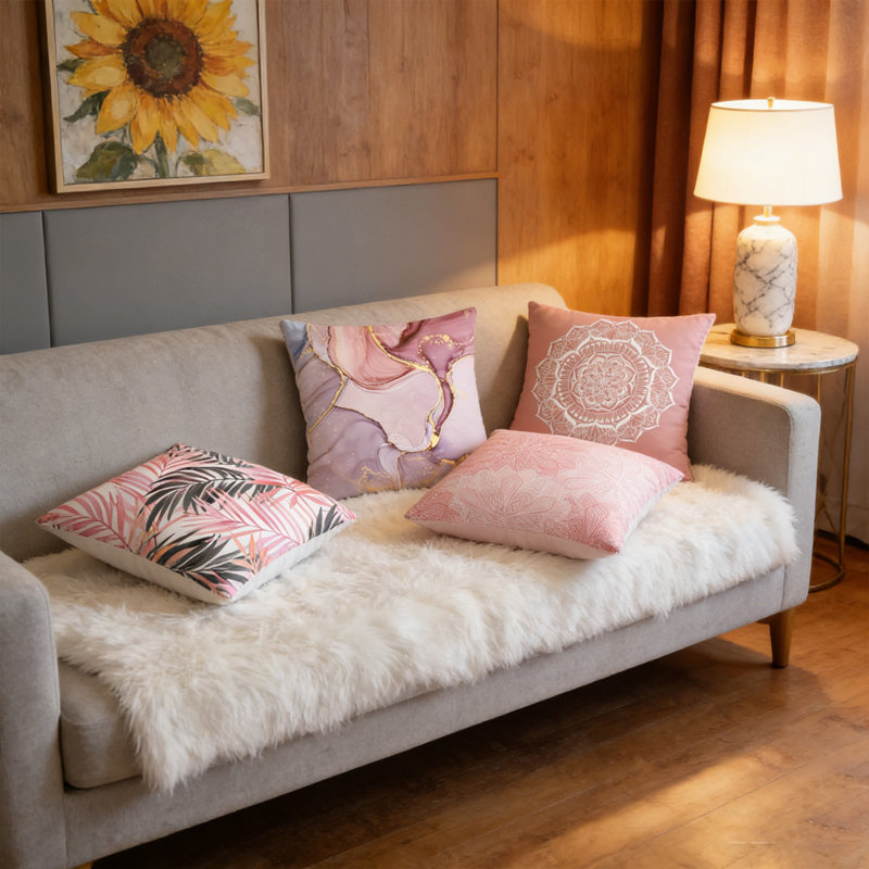 Housses de coussins décoratifs modernes 17,7 x 17,7 po, ensemble de 4 coussins carrés avec fermeture à glissière invisible, pour le salon, la décoration intérieure, le printemps