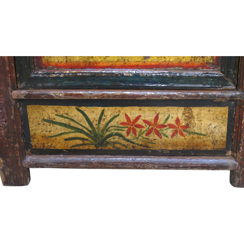 Late 19th Century Hand-Painted Botanical Mural Buffet