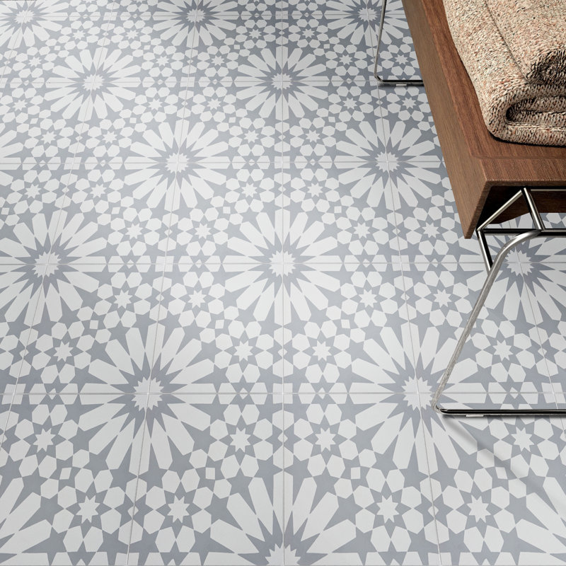 Carreau de plancher et de ciment à motif ciment 8 po x 8 po Agdal, Gris / Blanc