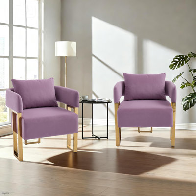 Ensemble de 2 chaises d'appoint en velours avec structure en métal doré et chaises de réception modernes rembourrées avec accoudoirs de luxe pour salon, bureau et salle d'attente