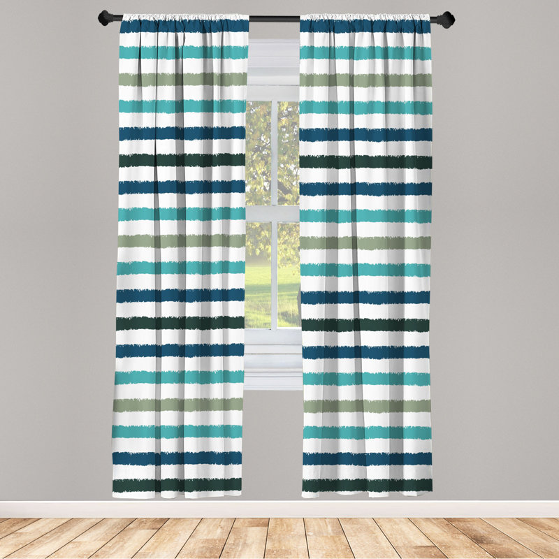 Microfiber Floral Semi-Sheer Rod Pocket Curtain Panels, 28" W x 95" L, Green/Blue