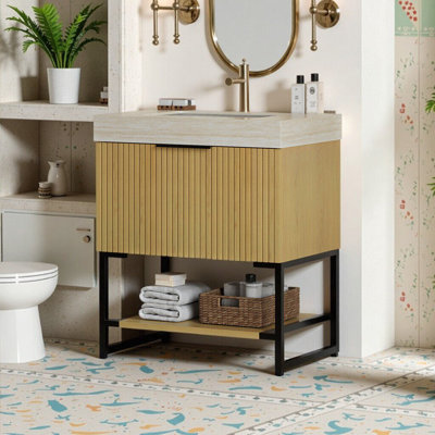 Meuble-lavabo autoportant 30 po avec comptoir en pierre frittée et lavabo en céramique