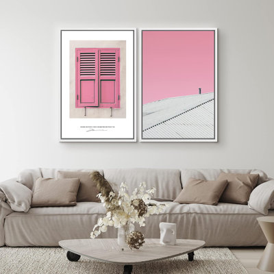 " Pink Window & Rooftop Duo Architecture & Maps Cities Pop Art Glam Panoramic Multicolor Ultra " 2 - Pieces