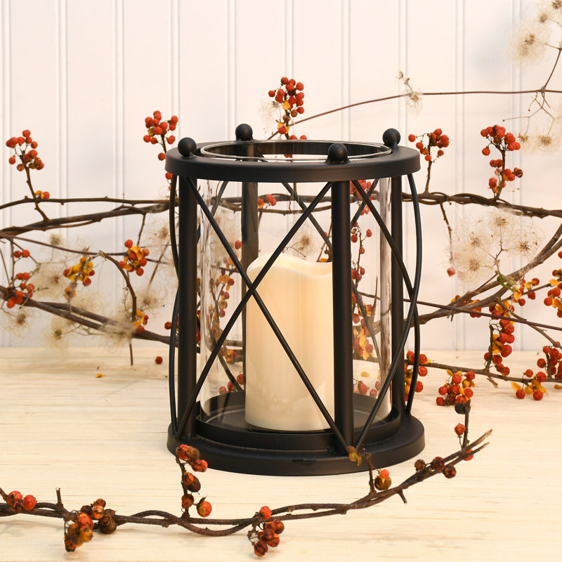 Metal Hurricane with Battery Operated LED Candle