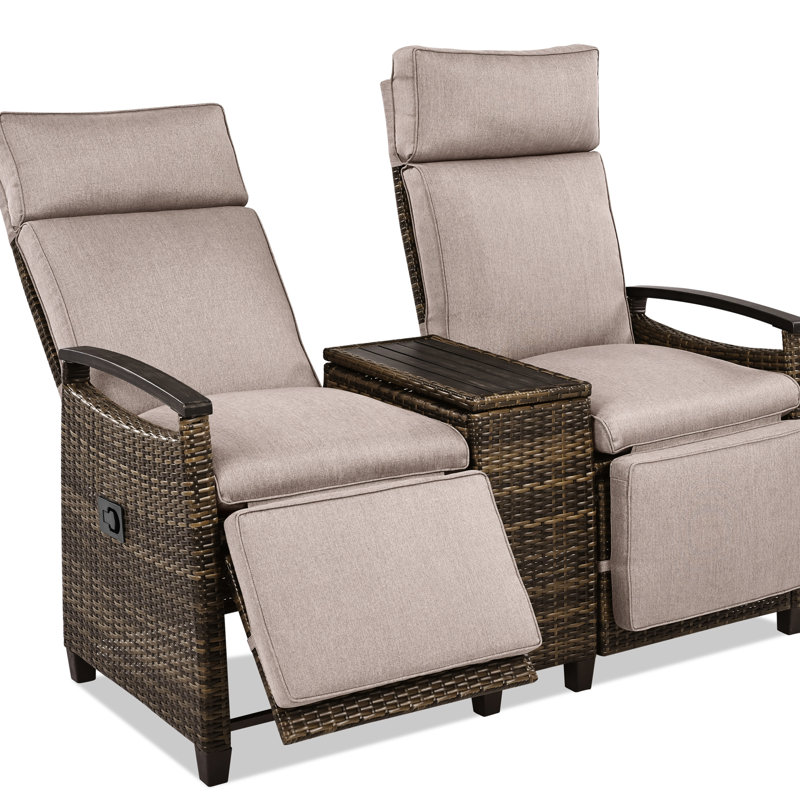 Chaise de patio inclinable, réglable et repose-pieds, en bois, en polyéthylène, durable, Brun
