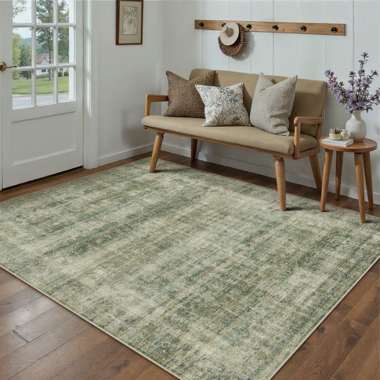 Kurzawski Vintage Washable Area Rug With Non-Slip Backing
