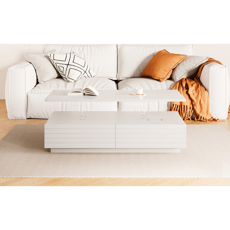 Table basse à DEL 47,2 po avec 2 tiroirs et lumières rectangulaires blanches tendance, Blanc