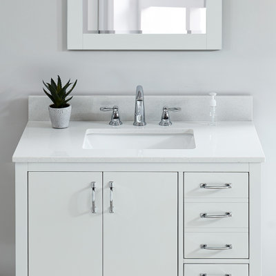 37'' Snow White Engineered Marble Single Bathroom Vanity Top with Sink