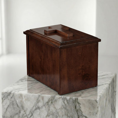 Wooden Cremation Urn for Human Ashes Adult Male & Female, Solid Cherry Urn Box with Removable Keepsake Cross, Bottom Loading, 295 Cu In