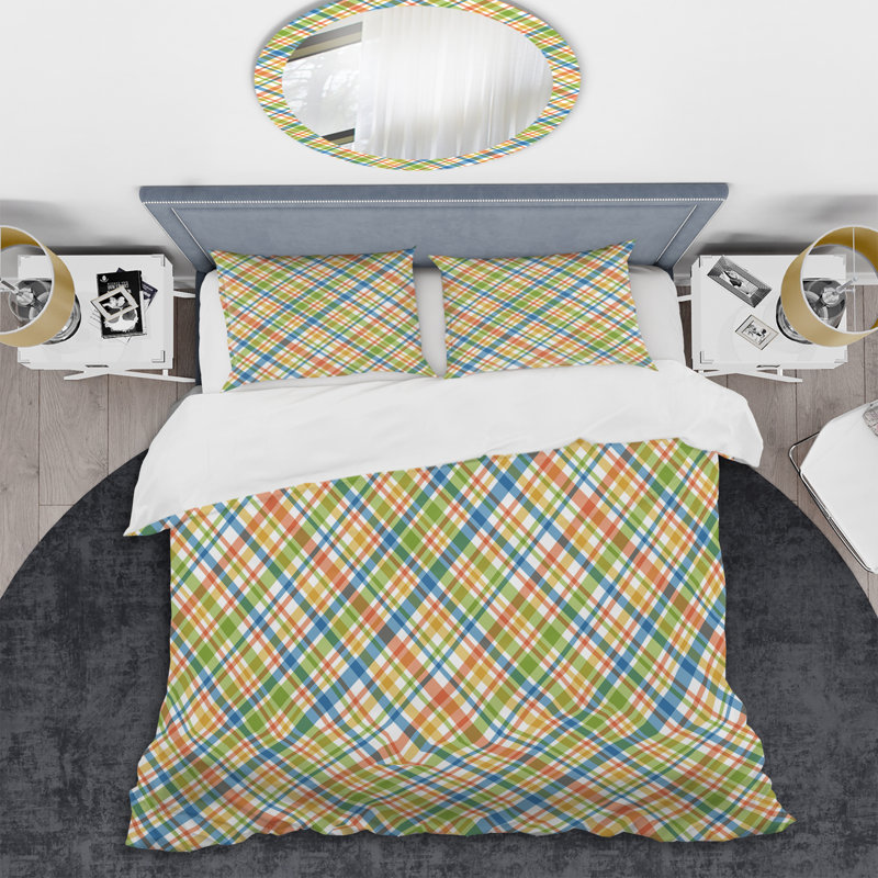 Ensemble de housse de couette en microfibre multicolore à carreaux bleu / vert / rouge 3 pièces