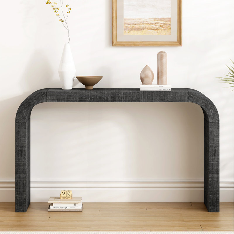 Console de 52 po en bois avec bord incurvé, texture naturelle, parfaite pour les vestibules et les salons, Black