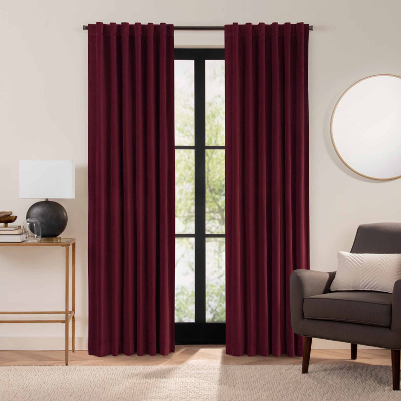Eclipse Luxury Cotton Velvet 100% Blackout Rod Pocket Back Tab Curtain Panel, 50" W x 96" L, Port