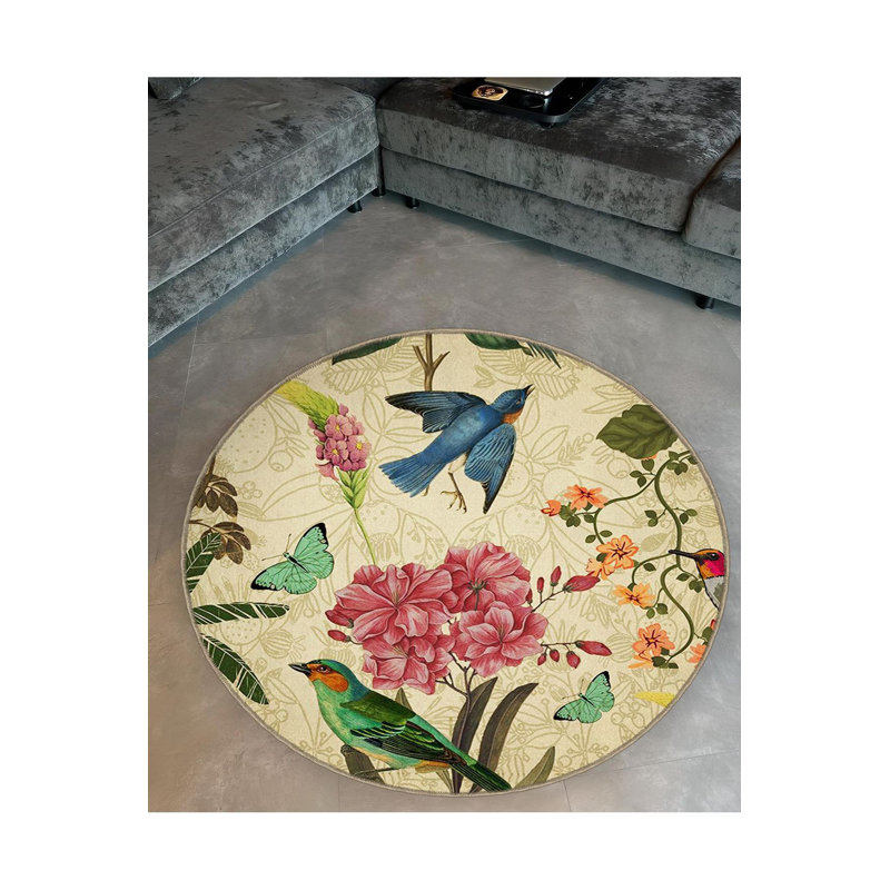 Tapis rond rond multicolore à motif floral lavable à la machine, Sous-tapis rond 3 pi 3 po inclus