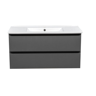 Carlota Modern Wall-Mounted Bathroom Vanity with Washbasin Edison Gray Matte Collection Non-Toxic Fire-Resist GM MDF-40"-No Mirror
