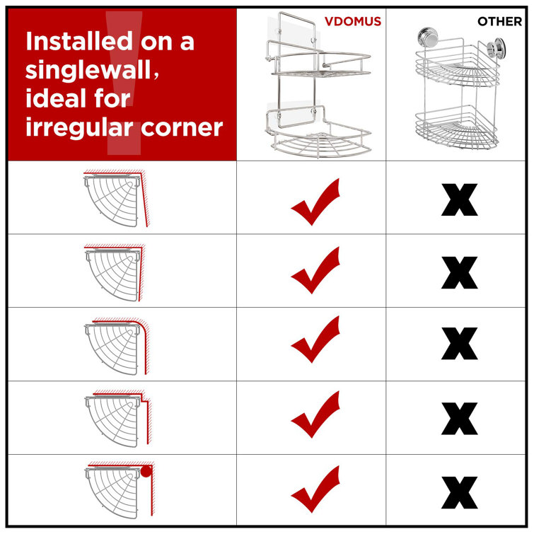 Vdomus 9 x 9 Wall Mounted Corner Shelf Organizer Shower Caddy - Polished  Chrome - 2 Tier