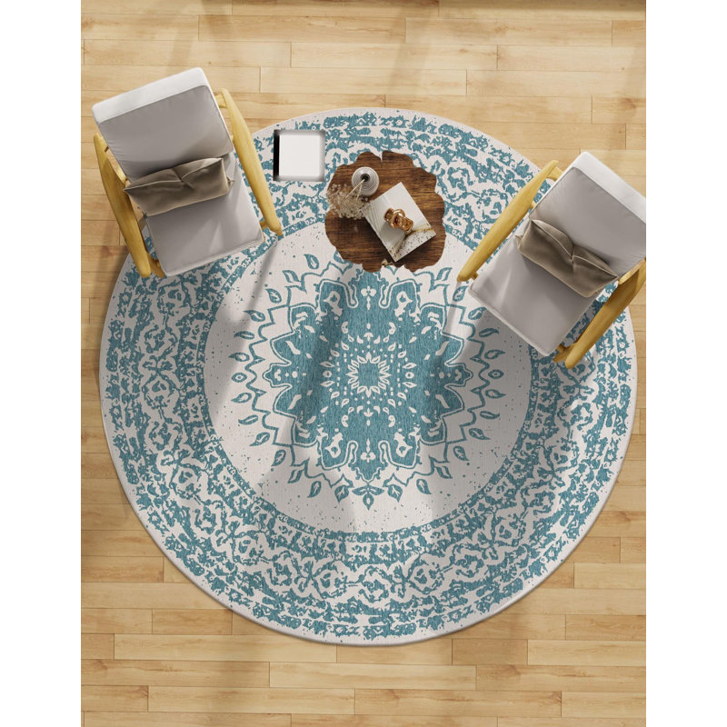 Contemporary Hintz Area Rug Aqua Color, Round 3'1"