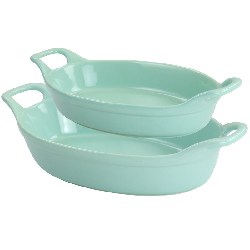 Mint Green Stoneware Oval Baker Set with Handles