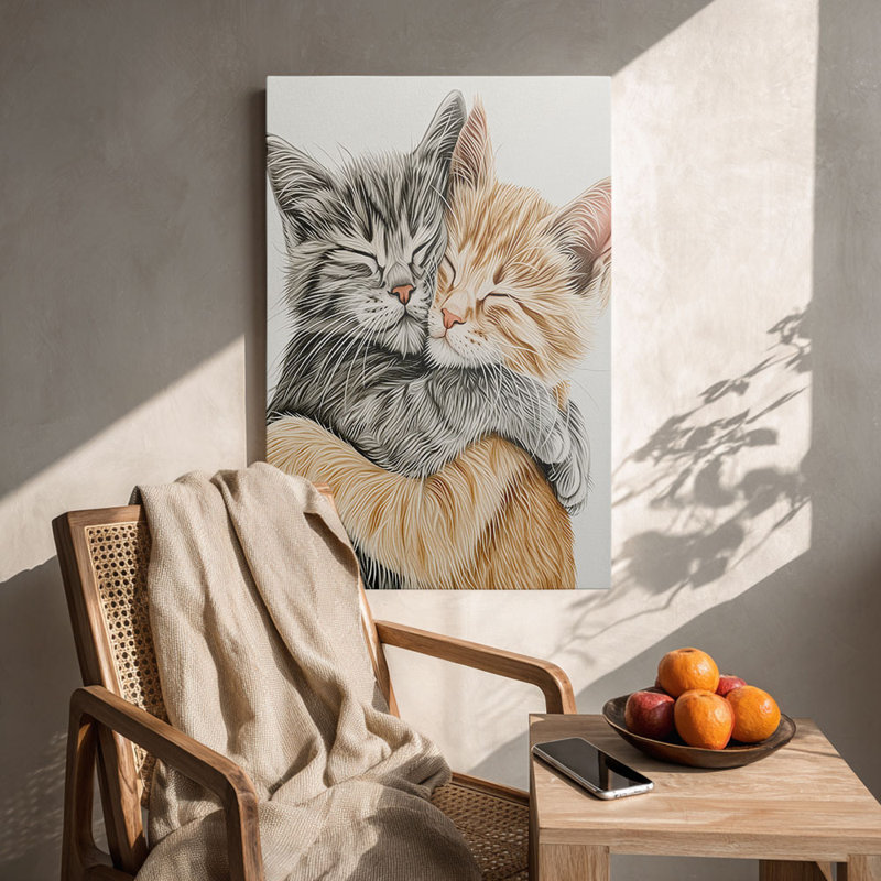 «Heartwarming» «Cuddling Tabby Kittens», art câlin de chaton, toile tendue, cadre pour studio confortable