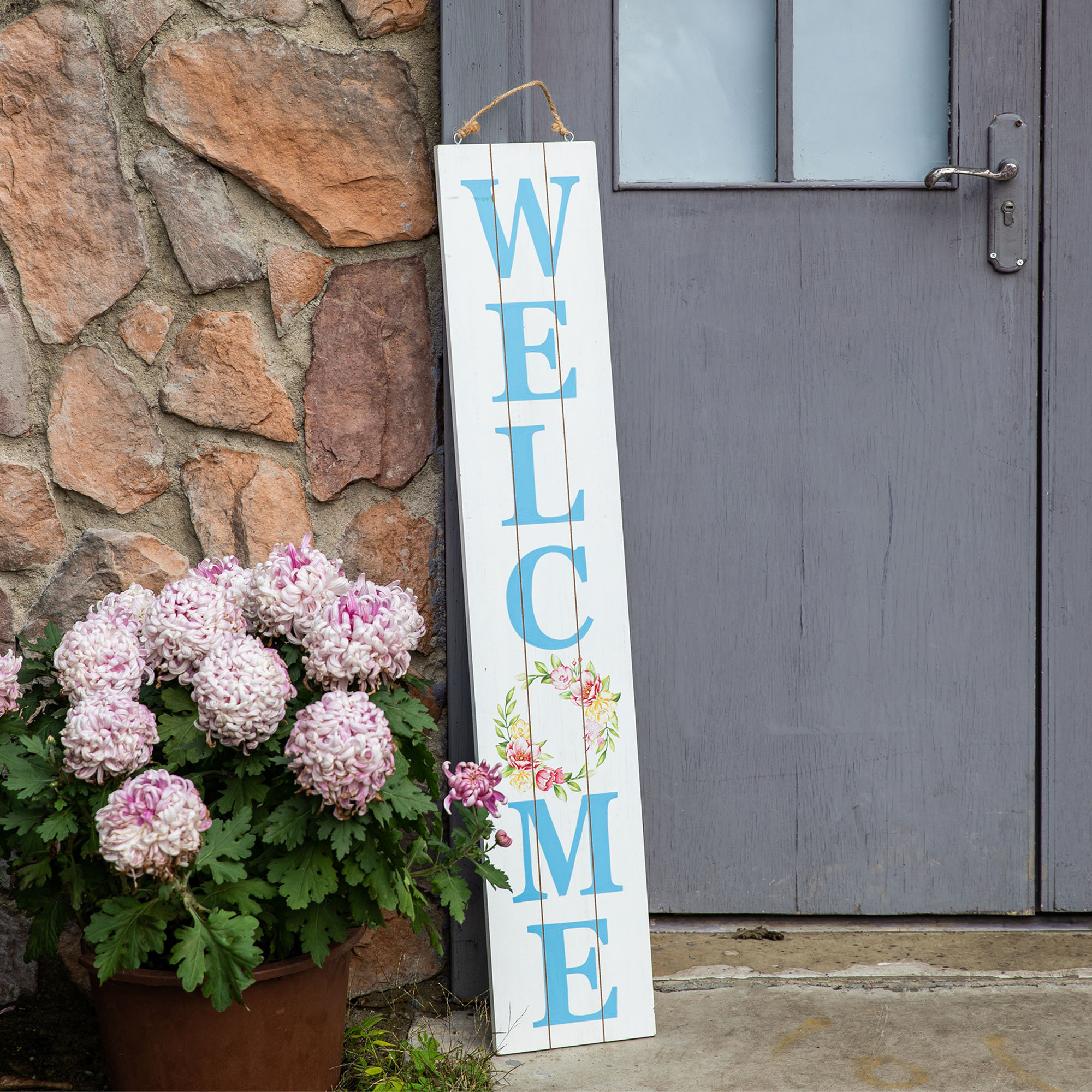 The Holiday Aisle® 42"H Wooden Double Sided Happy Easter & Welcome Wall Decor | Wayfair