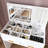 White Flip Top Vanity Desk With Led Mirror, Built - In Outlet, 2 Drawers, Open Jewelry Storage, Hooks, Space Saving, Adjustable Lighting, Smart Organization, Stool , For Tiny Areas Desk, Lighted