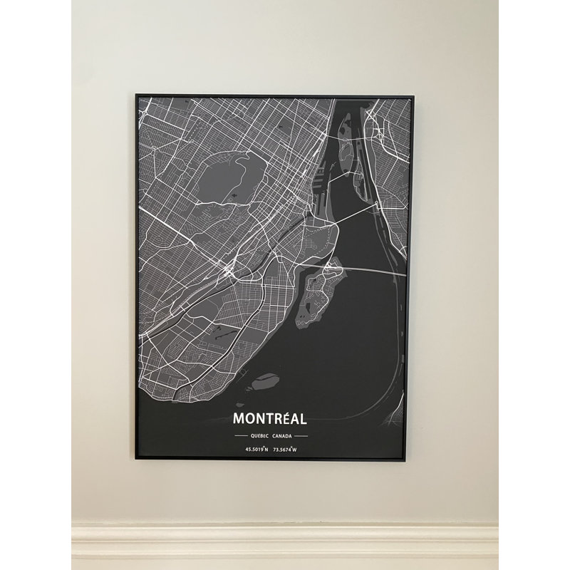 Carte de Montréal - impression encadrée, Noir