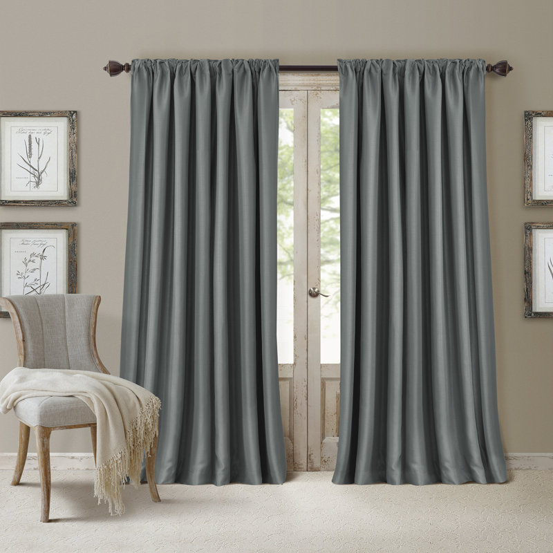 Ardmore Polyester Room Darkening Single Curtain Panel, Dusty Blue, 52" W x 84" L
