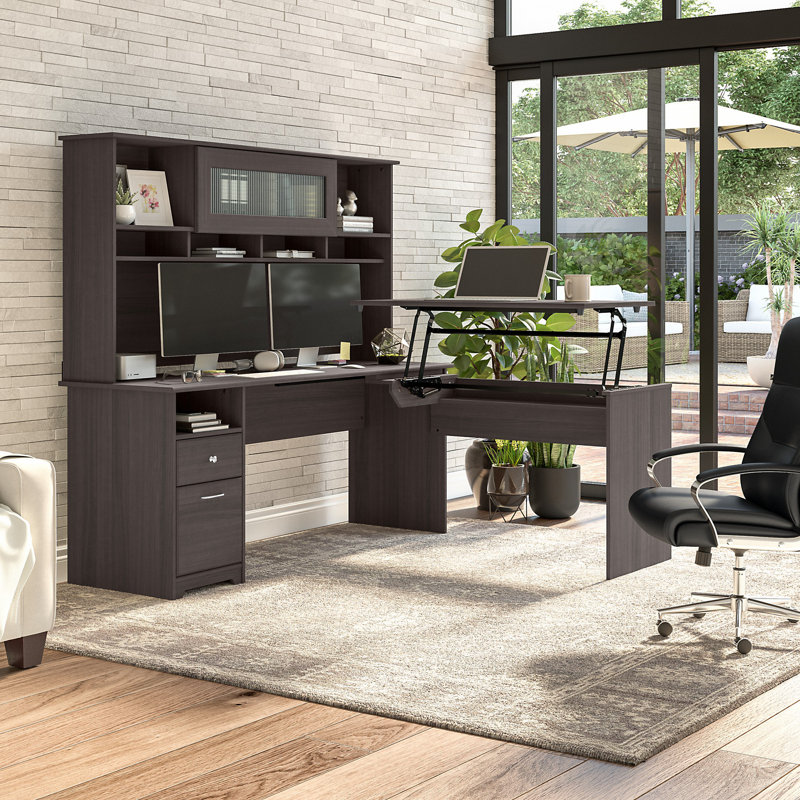 Huckins Adjustable L-Shaped Standing Desk, Heather Gray