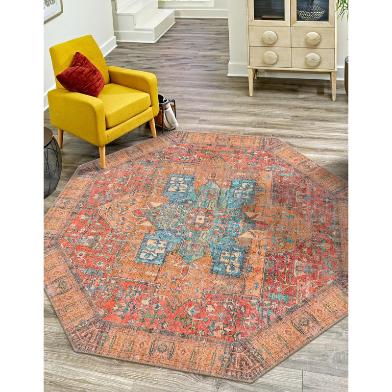 Tapis oriental rouge rouille, Octogone 5 pi 1 po