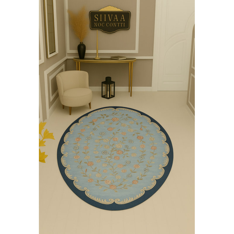Tapis beige tissé à motif floral lavable Mosso, 3'3" x 4'11"