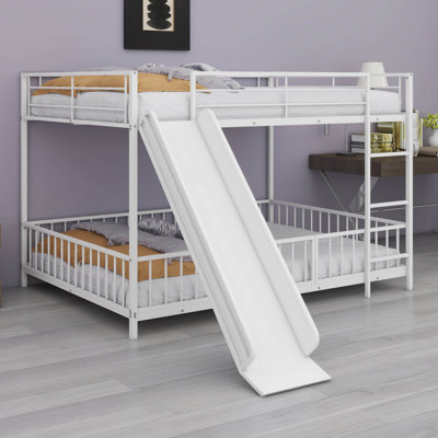 Metal Kids Bunk Bed With Slide And Guardrails,Bunk Bed Frame With Small Door And Ladder
