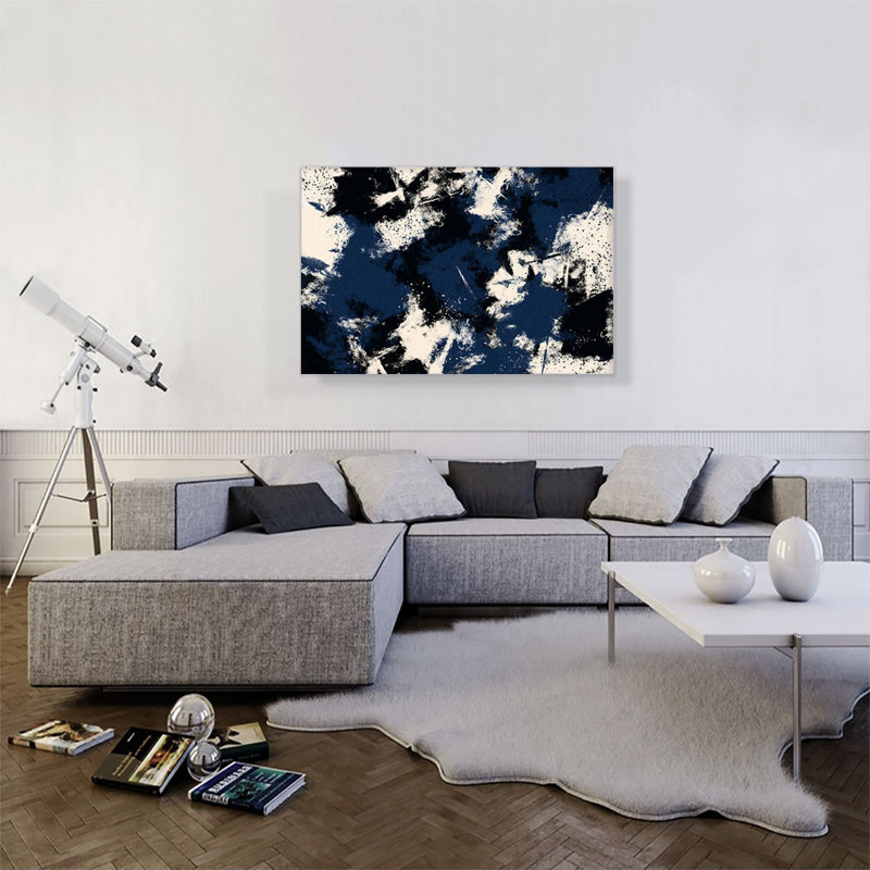 Bleu marine, noir, blanc, reproduction d'art sur toile tendue, H 26 po x l 40 po x P 0,75 po
