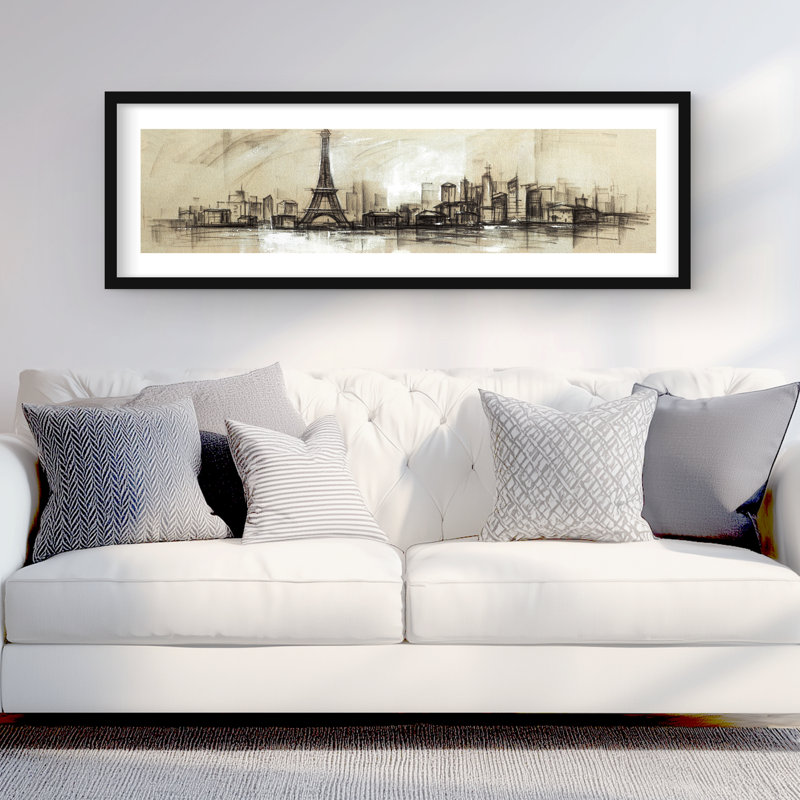Eiffel Tower Sketch - Beige Cities Framed Matted Print Decor
