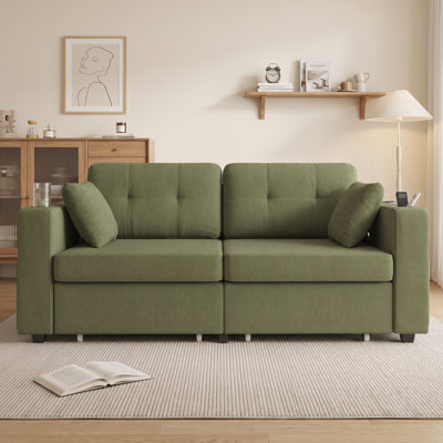 67.72" Wide Modern 2-Seater Chenille Upholstered Sofa With USB Ports, Cup Holders, Side Storage & Under Seat Storage For Living Room Apartment